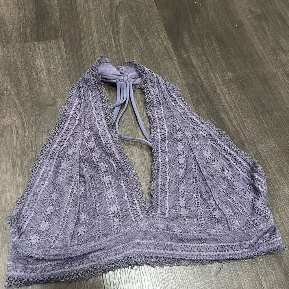 French Affair Purple Lace Trim Top
